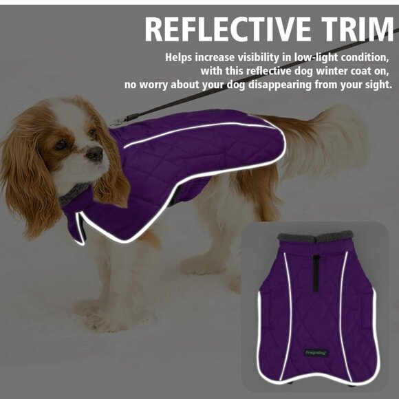 Dog Winter Coat Jacket - Reflective Adjustable Windproof Dog Turtleneck Clothes, - Picture 4 of 8